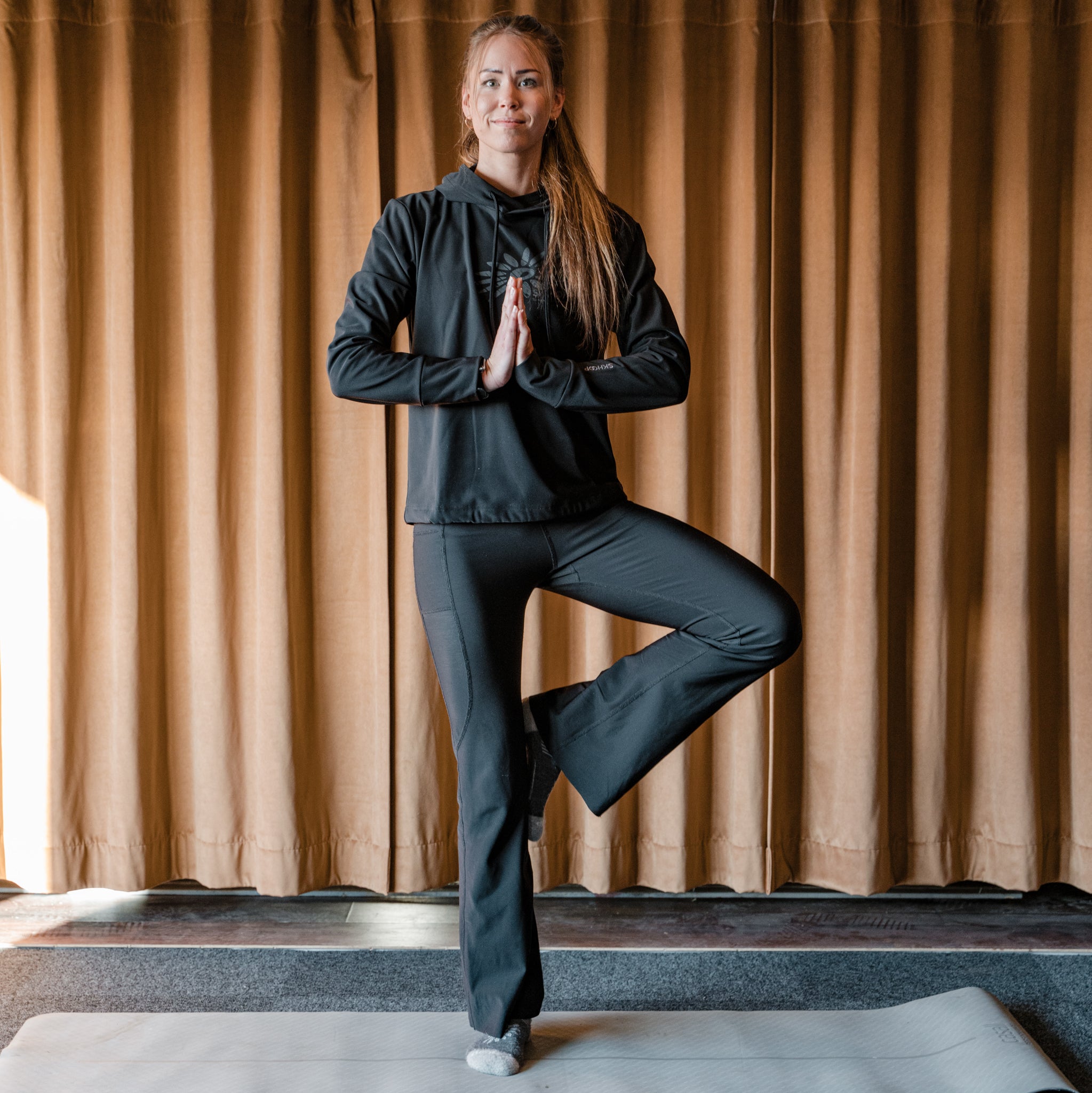 ●Mardi Mercredi●起毛 bootcut leggings_BLACK CREAM Black Cotton Stretch Butt Lifting Leggings Jodi Slim Bootcut
