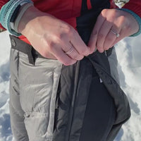 video showing the side zippers on skhoop daria down pants 