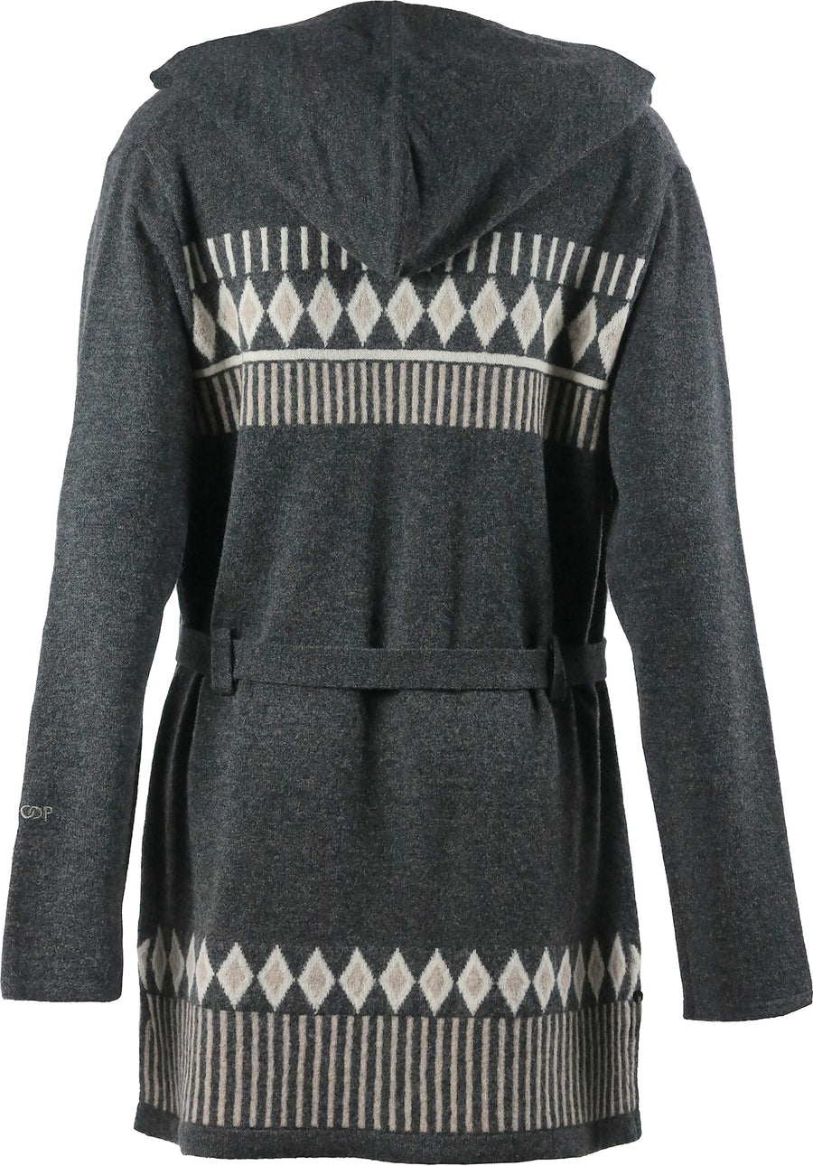 graphite colored skhoop wool angelika cardigan with nordic pattern , back view