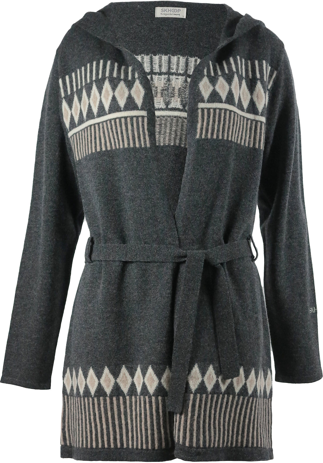 graphite colored skhoop wool cardigan with nordic pattern 