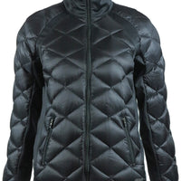 skhoop quilted down puffy coat with side stretch panels in black color