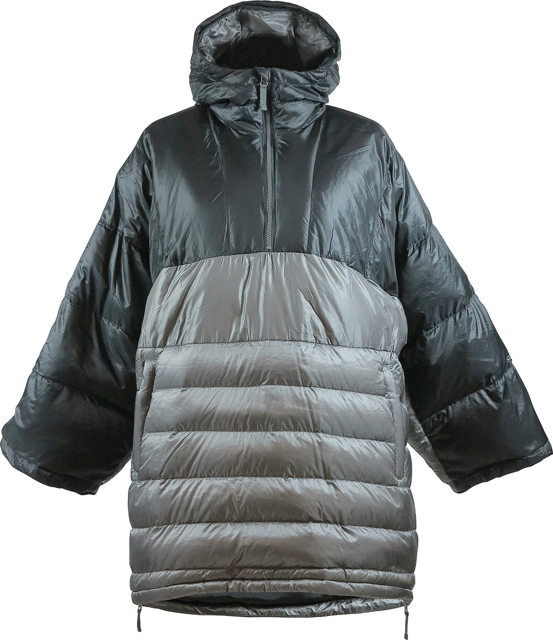 skhoop puffy down pia poncho in graphite and black