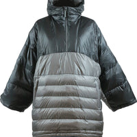 skhoop puffy down pia poncho in graphite and black