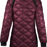 skhoop hedda quilted down coat with side strech panels in ruby red color, back view