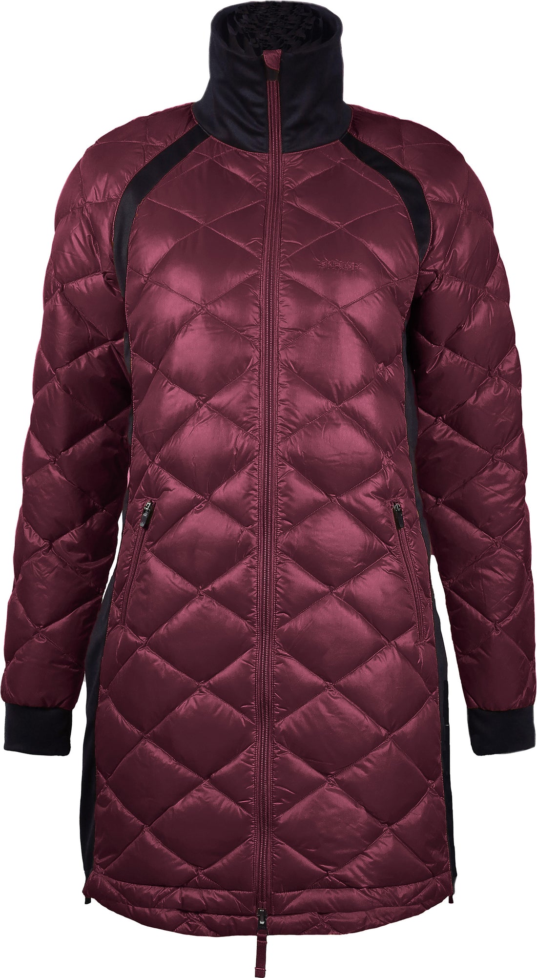 skhoop hedda quilted down coat with side strech panels in ruby red color